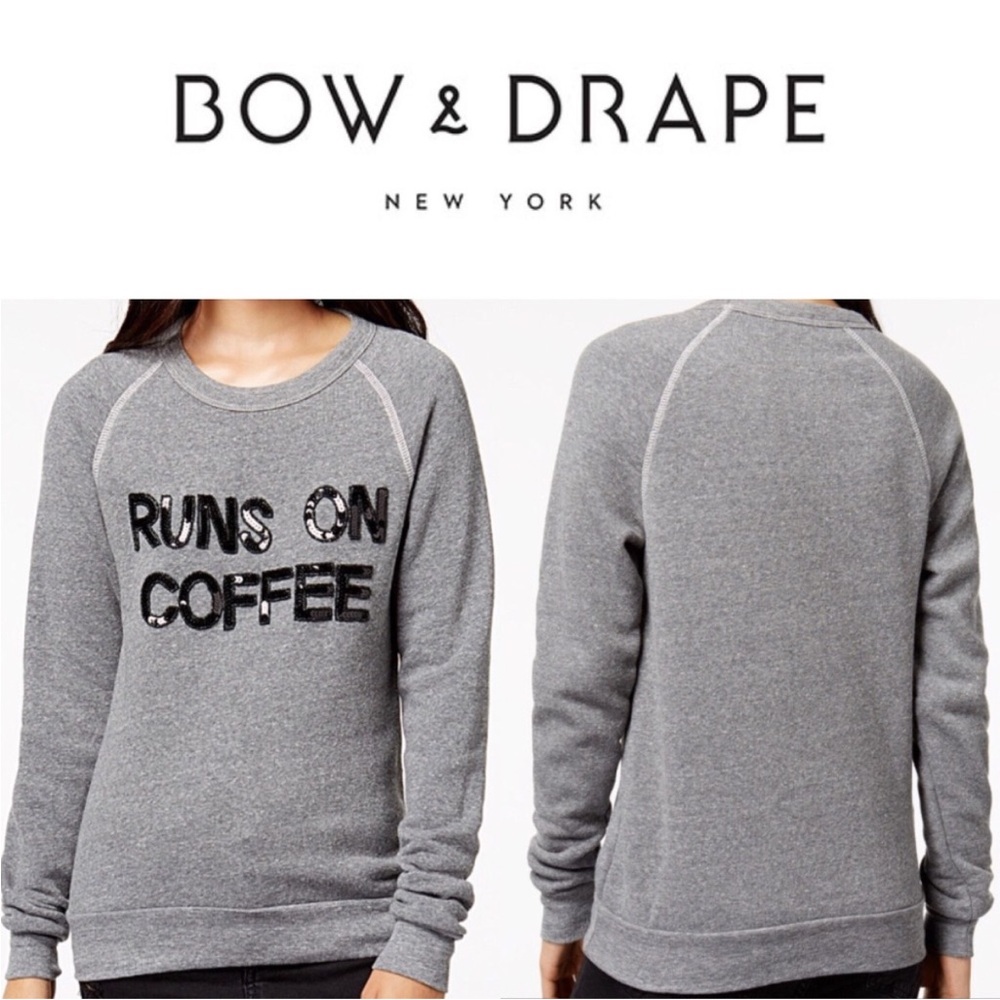 Bow & Drape Gray 'Runs on Coffee' Crew Neck Sweater